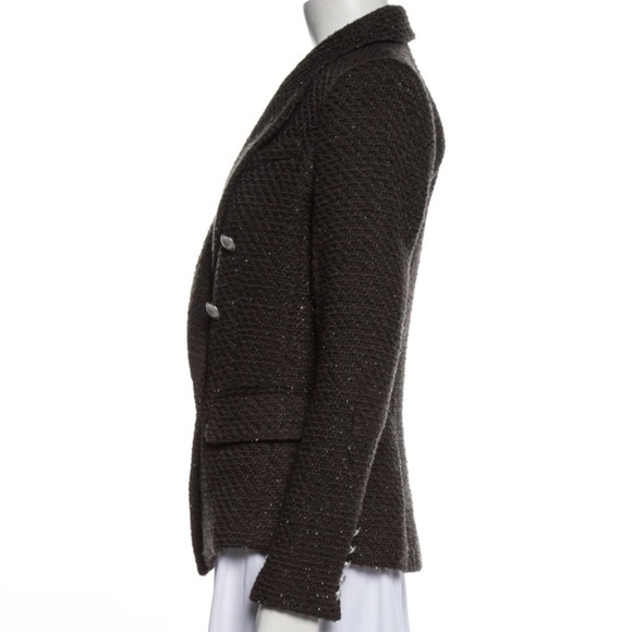 L'Agence Kenzie Metallic Grey Green Tweed Double Breasted Blazer - Picture 4 of 8